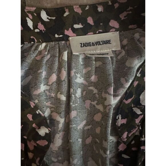 Zadig & Voltaire S Printed Lightweight V Neck Tunic Blouse Button Accent - Picture 3 of 7